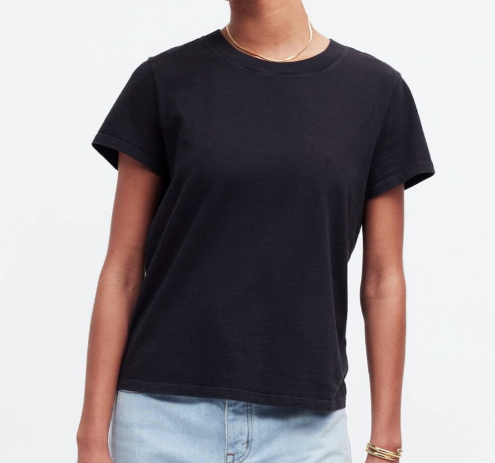 Madewell Women's Black Crewneck Cotton Jersey Shrunken Tee Small Short Sleeve